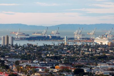 Ships are shown offshore at the port of Long Beach as supply chain problems continue from Long Beach, California, US, 22 November 2021 (Photo: Reuters/Mike Blake).