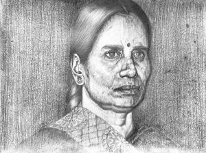 Drawing of Asha Devi, Nirbhaya’s Mother at a vigil.