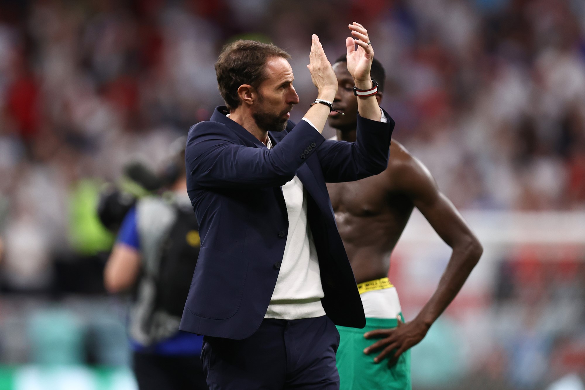 England manager Gareth Southgate applauds fans aftetr the win over Senegal