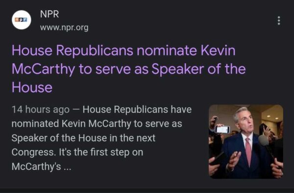 NPR McCarthy Speaker Elect