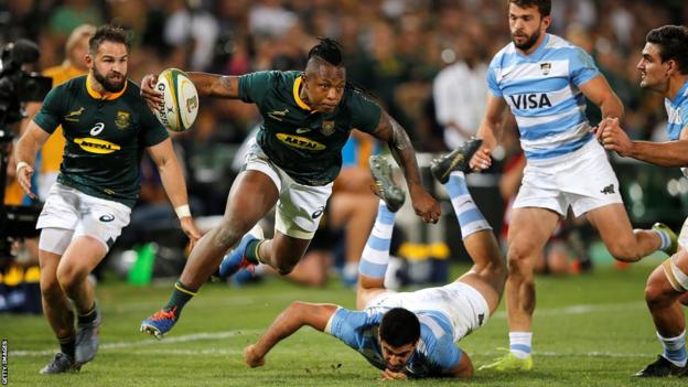 Sbu Nkosi in action for South Africa against Argentina in 2019