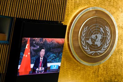 Chinese President Xi Jinping speaks remotely during the 76th Session of the General Assembly at UN Headquarters in New York on 21 September 2021. (Photo: Mary Altaffer/Reuters)