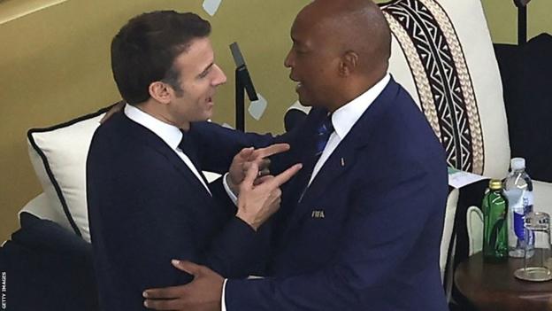 French President Emmanuel Marcon and Caf president Patrice Motsepe