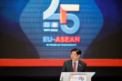 President of the Philippines Ferdinand "Bongbong" Marcos Jr. speaks at the European Union (EU) and the Association of South-East Asian Nations (ASEAN) commemorative summit in Brussels, Belgium 14 December 2022. (Photo: REUTERS/Johanna Geron)