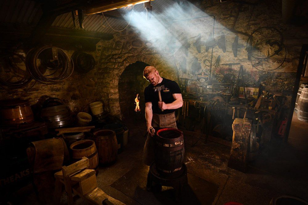 Journeyman cooper Euan Findlay, pictured in the cooperage at Theakston Brewery, Masham in North Yorkshire, 28 September 2022
