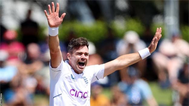 England bowler James Anderson successfully appeals for lbw