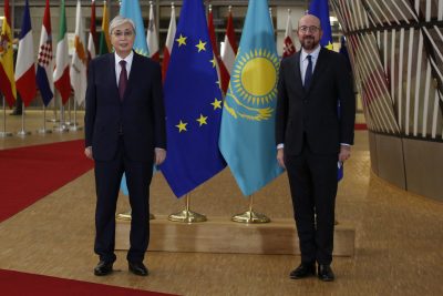 EU Council President Charles Michel receives President of Kazakhstan Kassym-Jomart Tokayev at the EU Council on 25 November 2021 (Photo: Reuters/Valeria Mongelli).