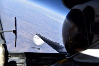 A US Air Force U-2 pilot looks down at the suspected Chinese surveillance balloon as it hovers over the central continental United States on 3 February 2023 before later being shot down by the Air Force off the coast of South Carolina, in this photo released by the US Air Force through the Defense Department on 22 February 2023 (Photo/Reuters/US Air Force/Department of Defense/Handout).