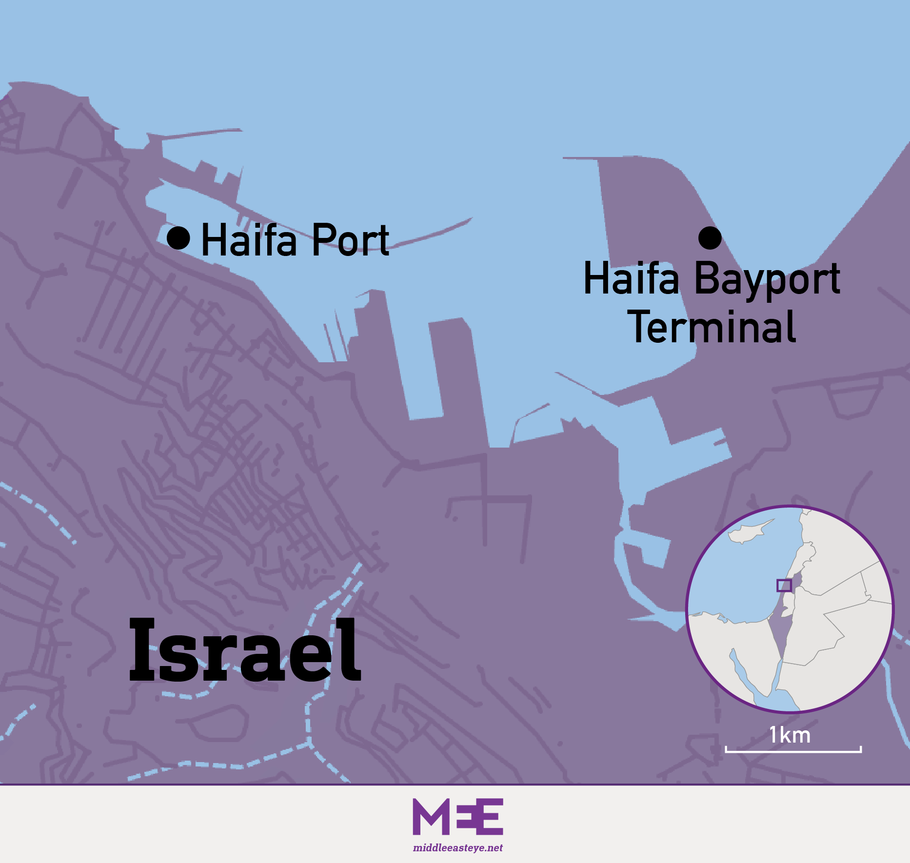 Map of Israel's Haifa Port and Haifa Bayport (MEE)
