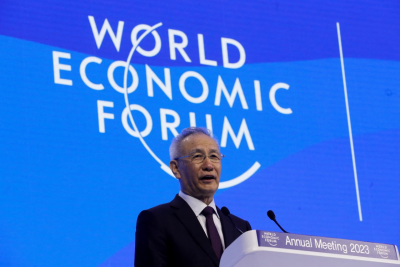 China's Vice-Premier Liu He addresses the World Economic Forum in Davos, Switzerland, 17 January 2023 (Photo: Reuters/Arnd Wiegmann).