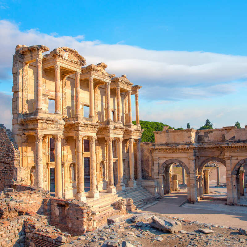 The Facade Of The Library Of Celsus In The Ancient City Of Ephesus, Near The Town Of Selcuk In Turkiye, Eastern Europe, Western Asia