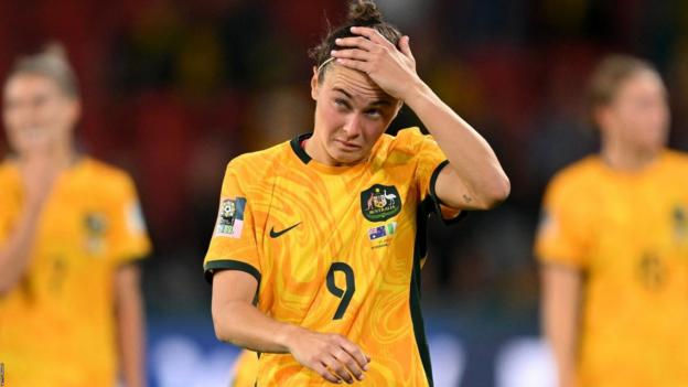 Caitlin Foord of Australia looks dejected after Australia's defeat
