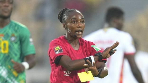 Referee Salima Mukansanga officiating at football tournament the 2021 Africa Cup of Nations