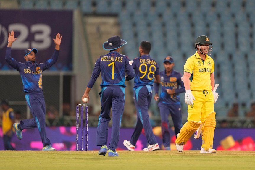 David Warner walks away