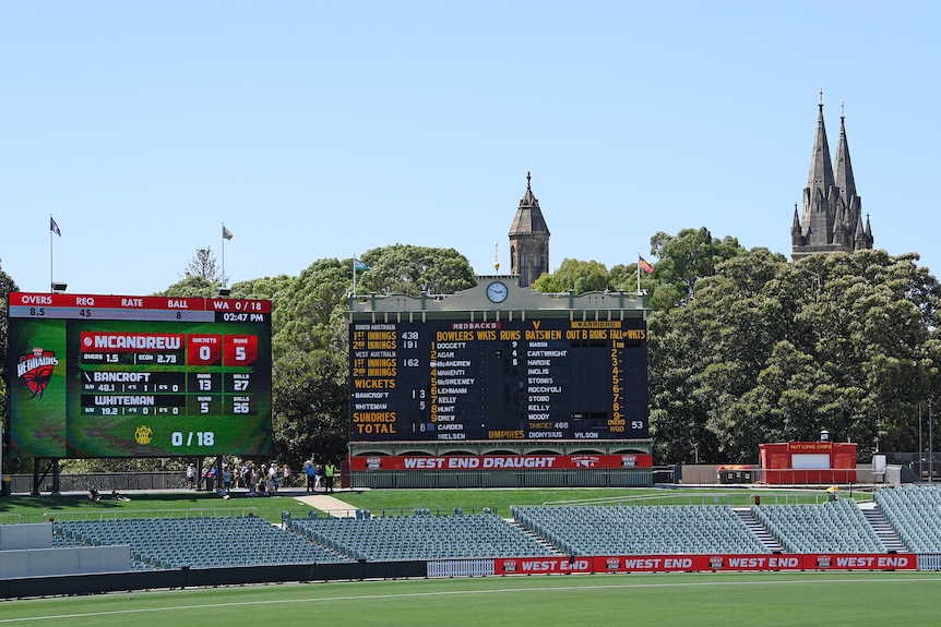 The Adelaide Oval scoreboard and hill