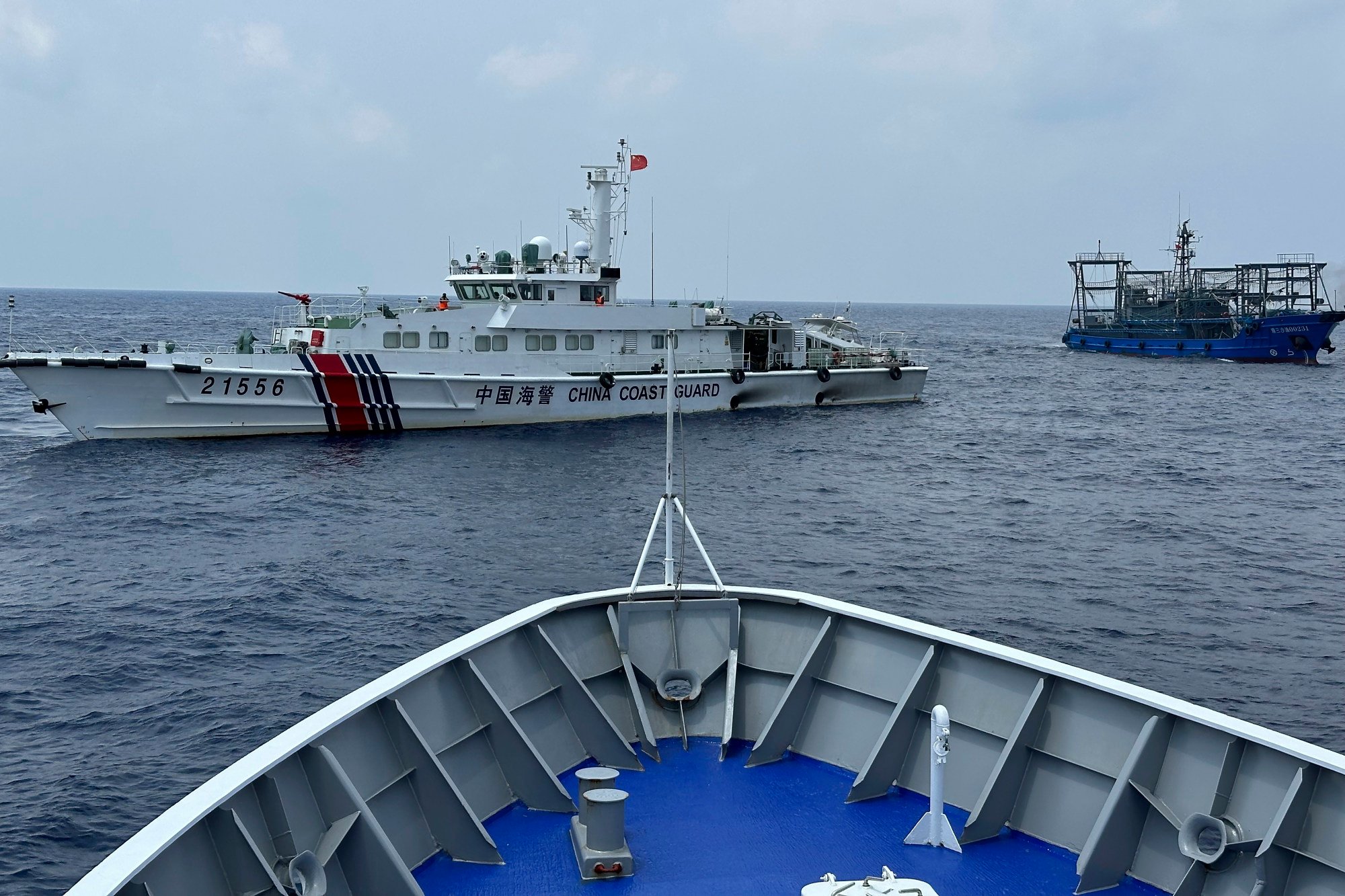A Chinese coastguard ship blocks a Philippine vessel near the Second Thomas Shoal on October 4. The South China Sea row is expected to be a key focus Japanese PM Fumio Kishida’s speech in Manila this week.