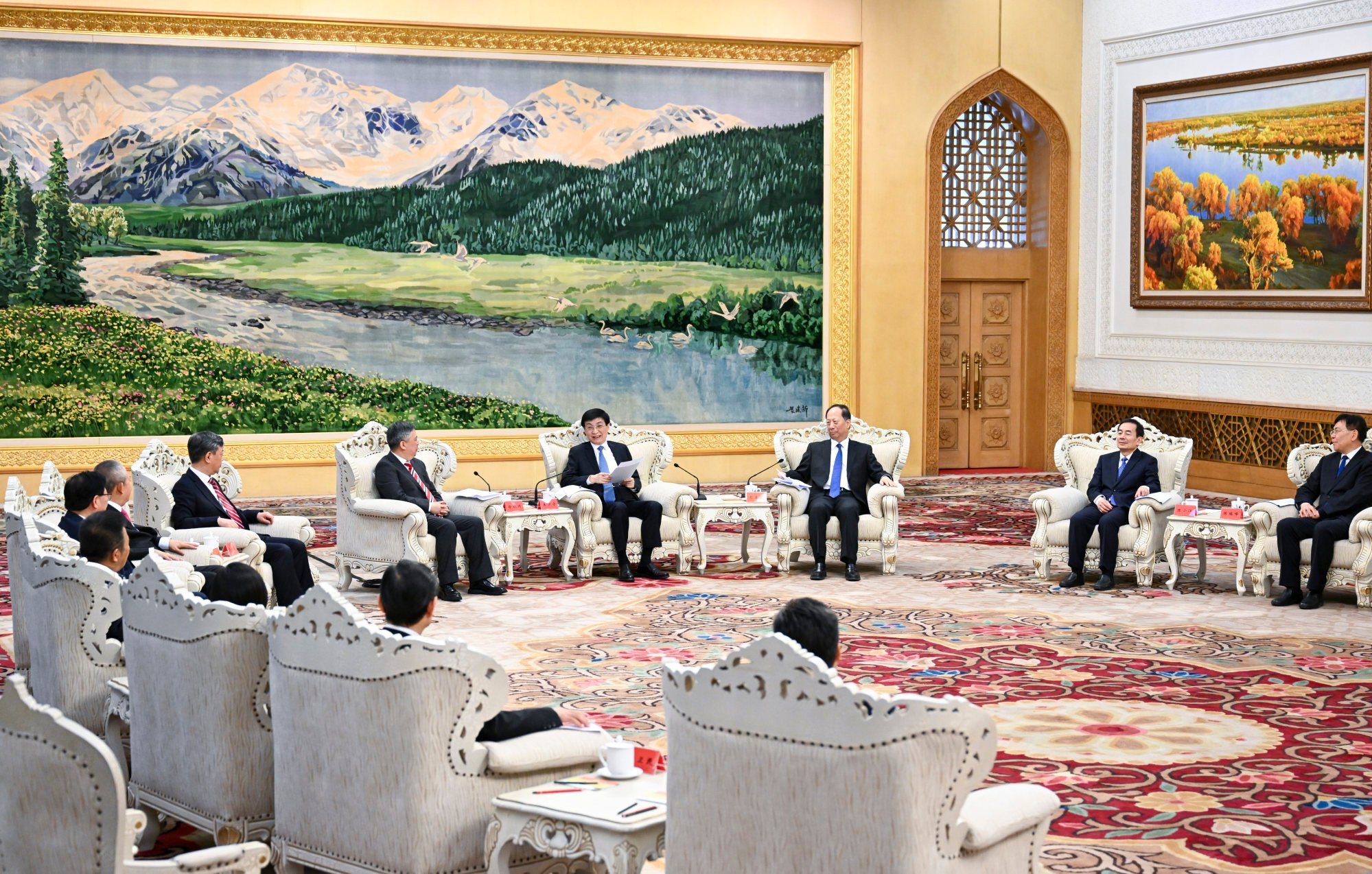 Wang Huning (centre) is in charge of overseeing religious affairs in China. Photo: Xinhua