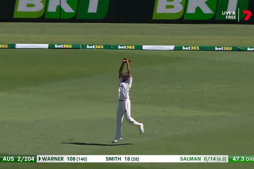Pakistan fielder Khurram Shahzad drops a catch during a Test against Australia.