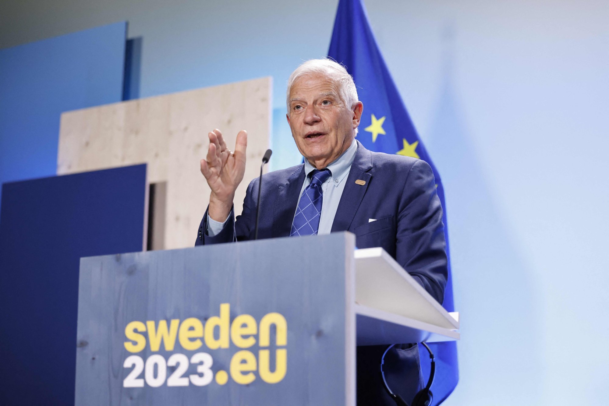 Josep Borrell, the EU’s foreign affairs chief, speaking after the EU Indo-Pacific Ministerial Forum in Stockholm on May 13, 2023. Photo: AFP