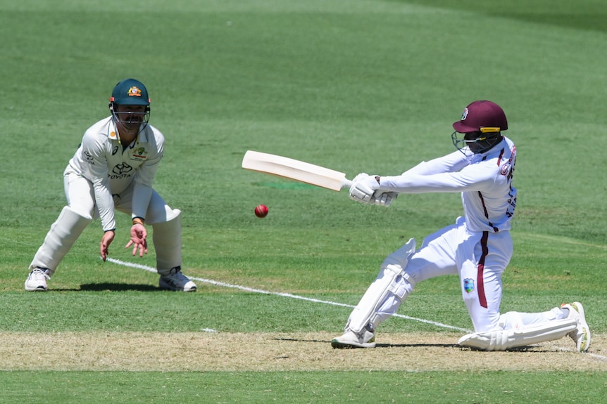 Shamar Joseph swings at the ball