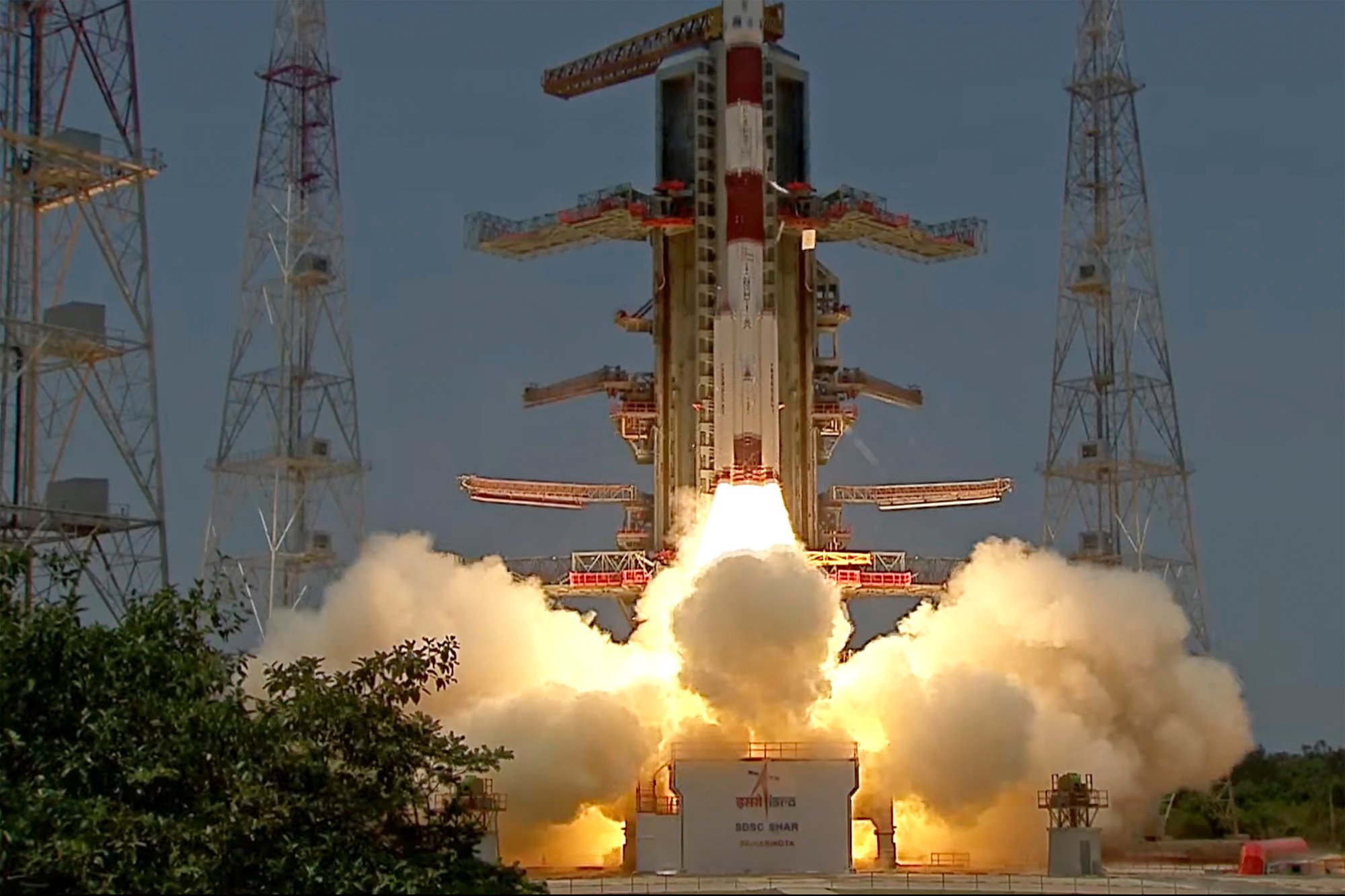 A screengrab from Indian Space Research Organisation’s YouTube channel shows the Aditya-L1 spacecraft lifting off on board a satellite launch vehicle from the space centre in Sriharikota, India, on September 2, 2023. Photo: ISRO via AP