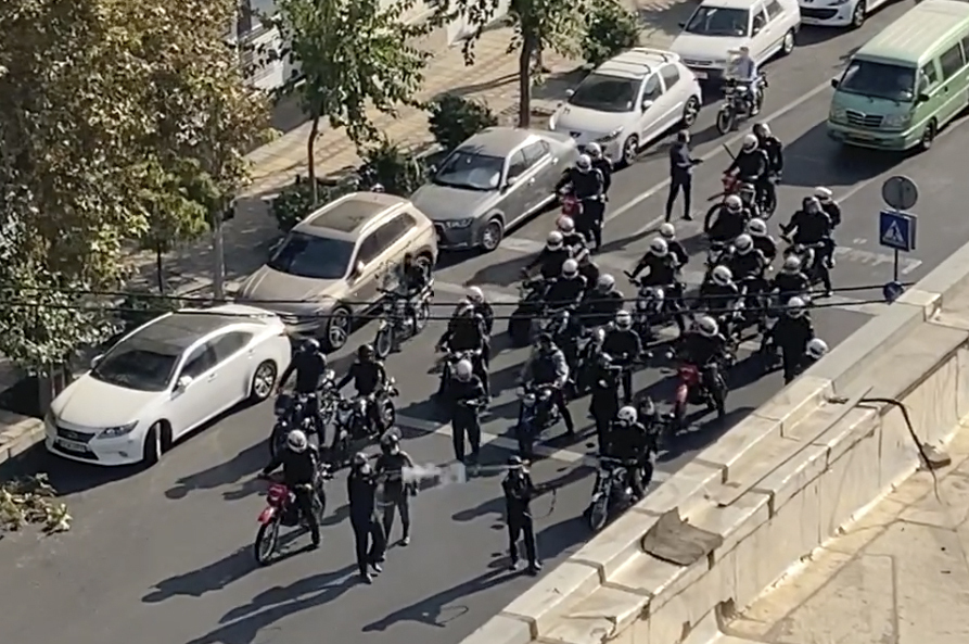 Iranian police deployed to disperse a public protest in Iran