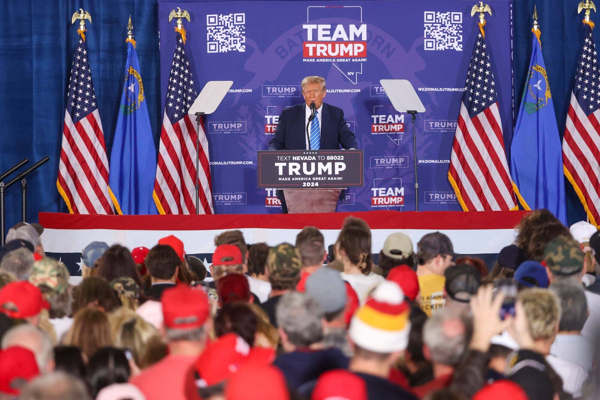 Former US president Donald Trump at a campaign event in Las Vegas, Nevada on Saturday. Photo: Bloomberg