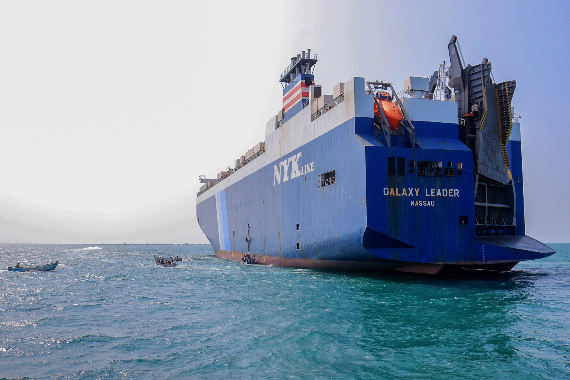 The Bahamas-flagged, British-owned Galaxy Leader cargo ship, operated by a Japanese company, was seized by Houthi fighters in November. Companies are now avoiding using the Red Sea trade route as a result of the continued attacks. Photo: AFP/Getty Images/TNS
