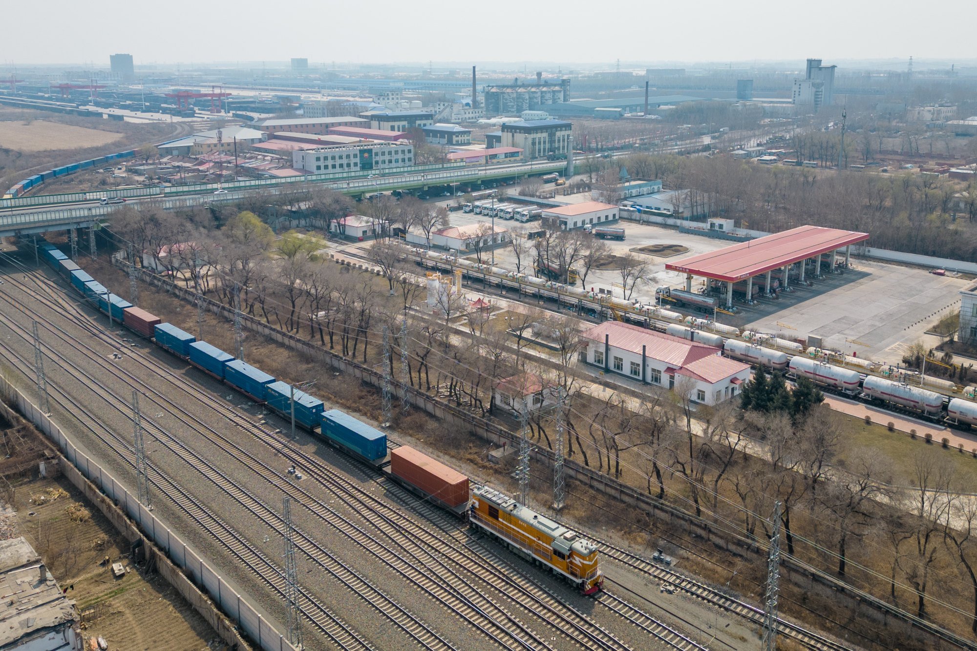 With shipping in disarray, sending freight by rail is becoming increasingly popular. Pictured is a China-Europe freight train loaded and ready to leave Harbin, China. Photo: Xinhua