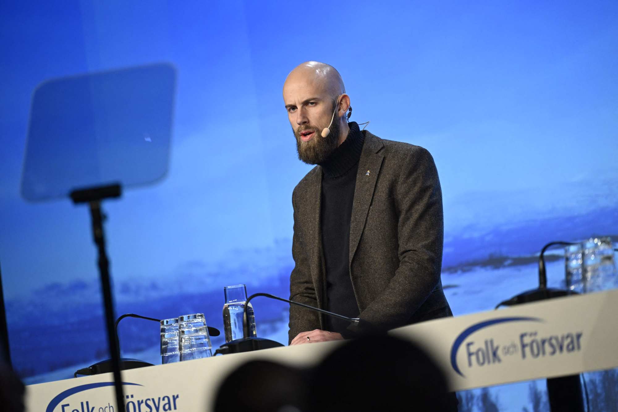 Sweden’s Minister for Civil Defence Carl-Oskar Bohlin at a conference in Salen, Sweden on January 7. He said, “There could be war in Sweden.” Photo: AFP