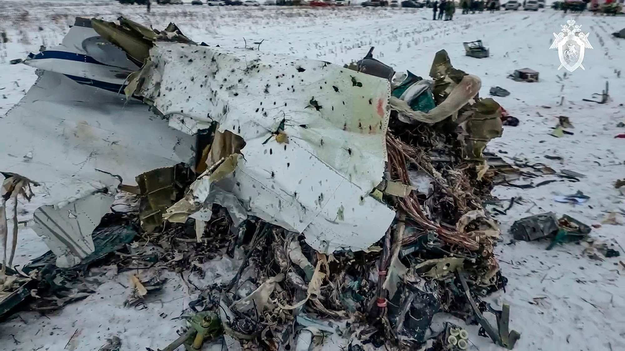 The wreckage of a Russian Il-76 is seen near Yablonovo, in the Belgorod region of Russia on Thursday. Photo: Russian Investigative Committee via AP