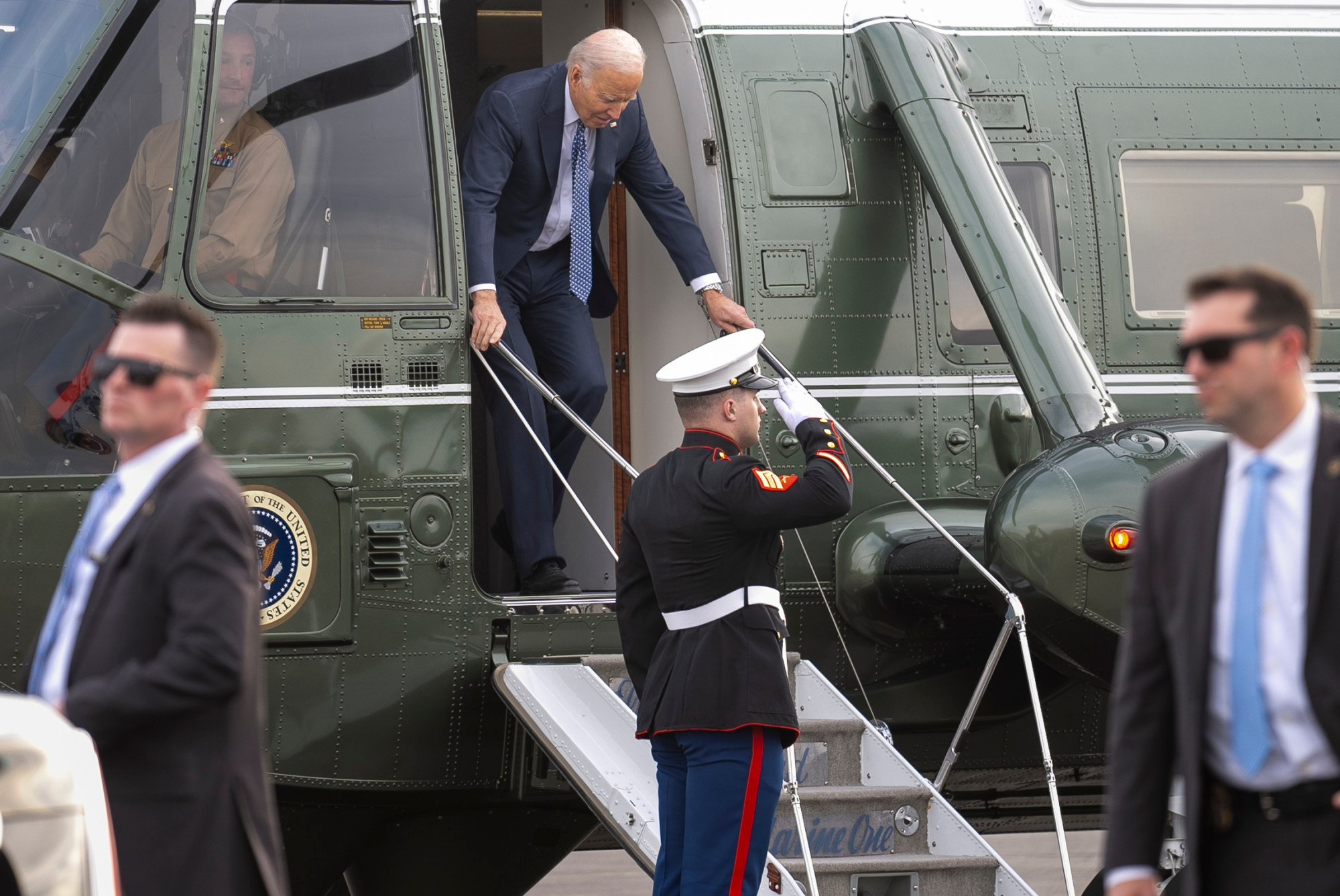 US President Joe Biden arrives at Leesburg Executive Airport in Leesburg, Virginia on Thursday. Photo: AP