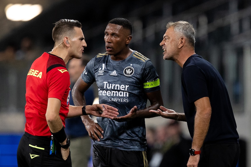 Marko Rudan shouts at a referee