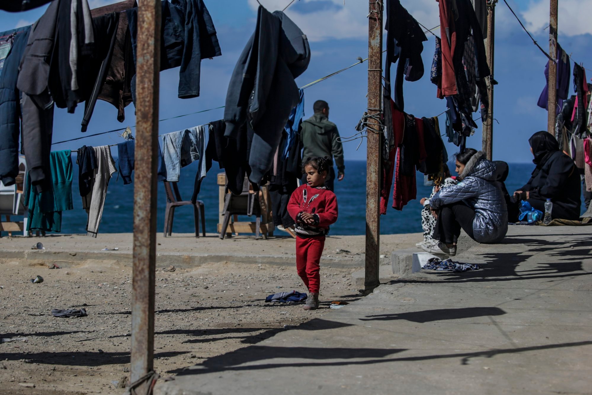 A displaced Palestinian child and her family from Rafah shelter in Deir Al Balah in the southern Gaza Strip on Wednesday. Photo: EPA-EFE
