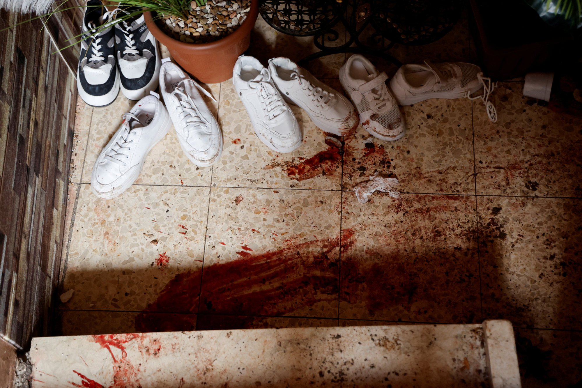 Blood stains are seen at the site of the killing of Palestinian gunman Muhammad Al-Awfi, who died in his home during an Israeli raid at Tulkarm in the Israeli-occupied West Bank on Sunday. Photo: Reuters