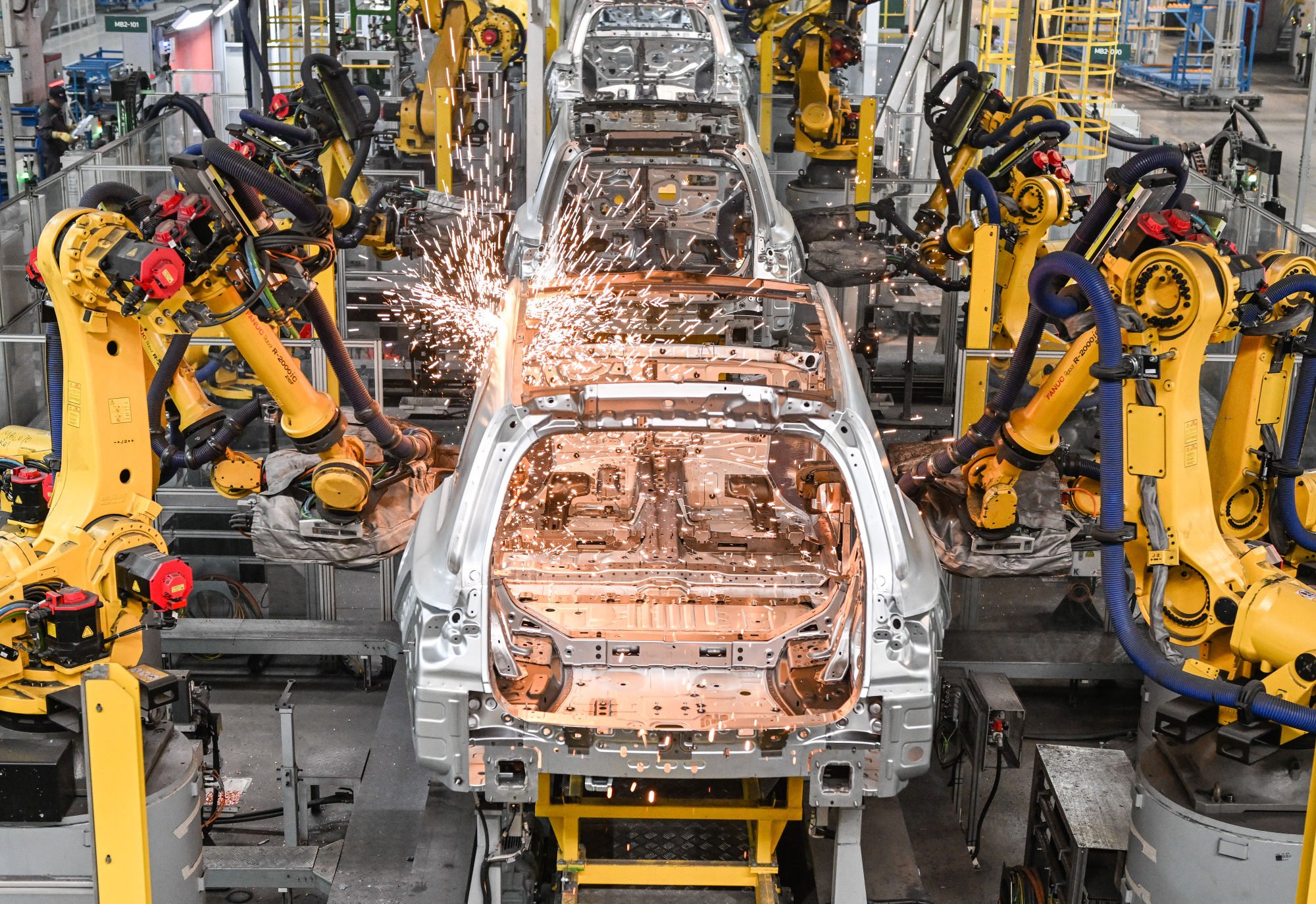 Robots weld bodyshells of cars at a workshop of Chinese electric vehicle maker Li Auto Inc. in Changzhou in Jiangsu province in January. Photo: Xinhua