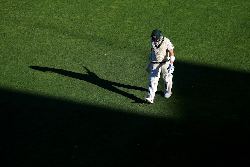 Steve Smith walks with his head down
