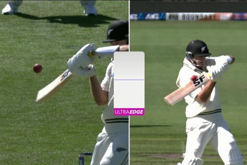 The ball going a long way past the bat with a flat line on ultra edge