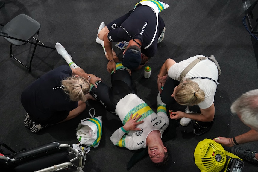 Matt Richardson lies on the ground