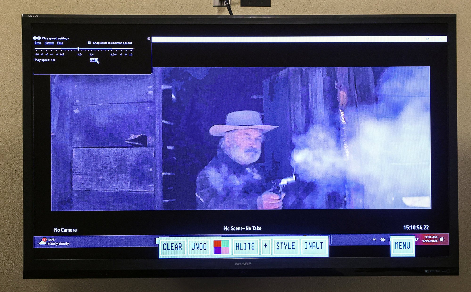 Actor Alec Baldwin is seen in a video displayed in court in Santa Fe, New Mexico, in February. Photo: The New Mexican via Reuters