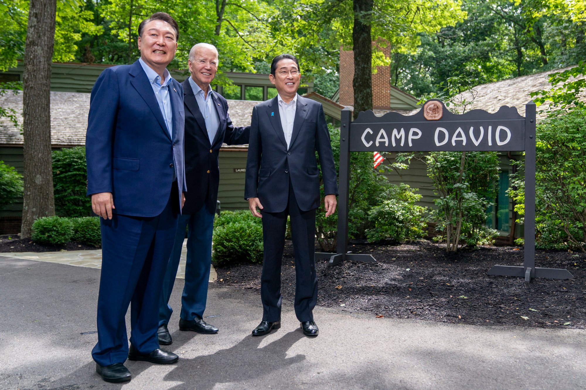 (From left) Yoon, US President Joe Biden and Japan’s Kishida at Camp David in August 2023. Photo: AP