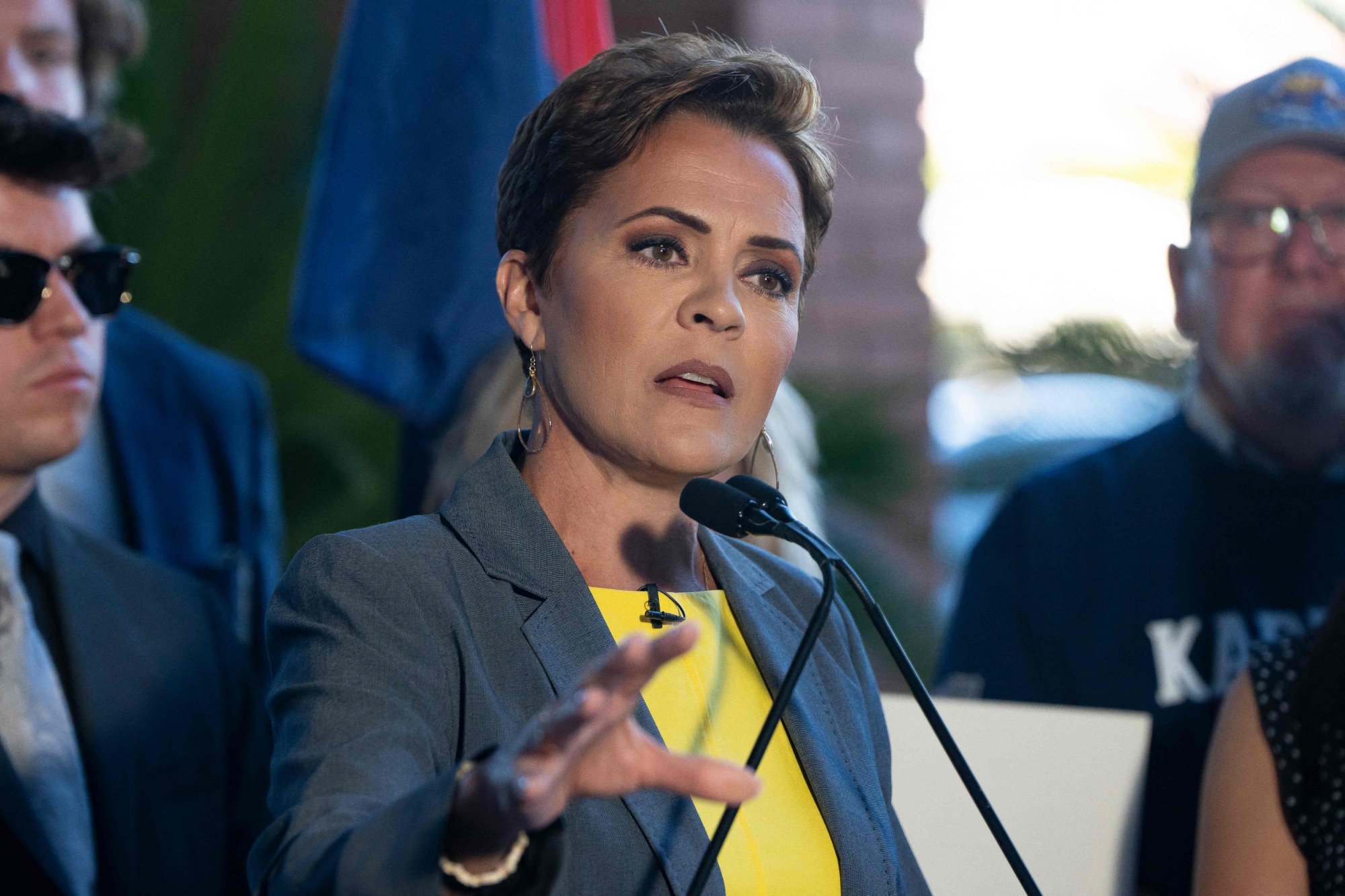 Arizona Republican US Senate candidate Kari Lake takes questions at a news conference in Phoenix, Arizona, in February. Photo: AFP