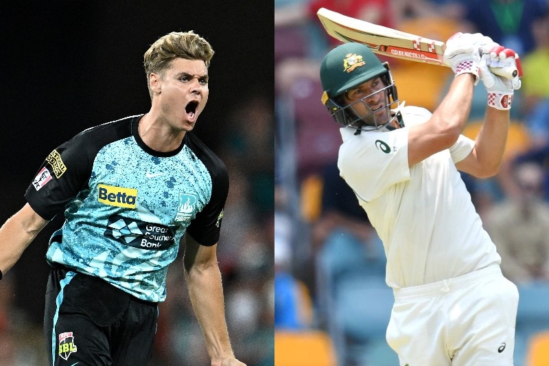 Australian cricketers Spencer Johnson and Joe Burns