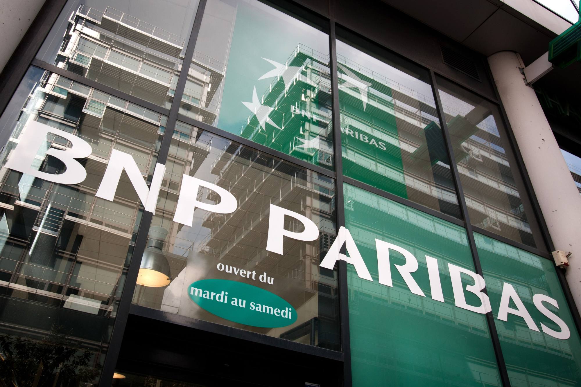 File photo shows the entrance of a BNP Paribas bank. Photo: AFP