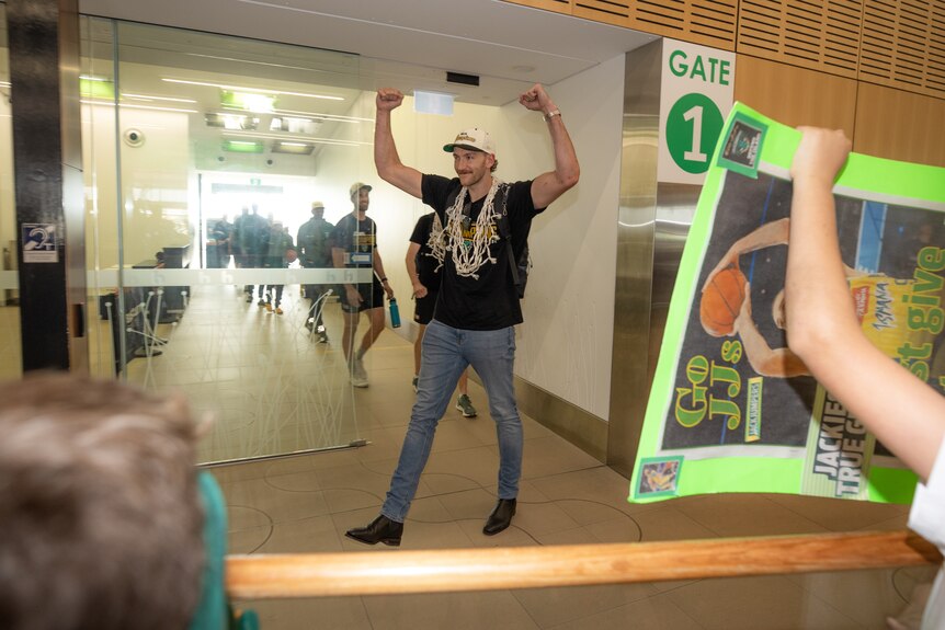A man cheering.