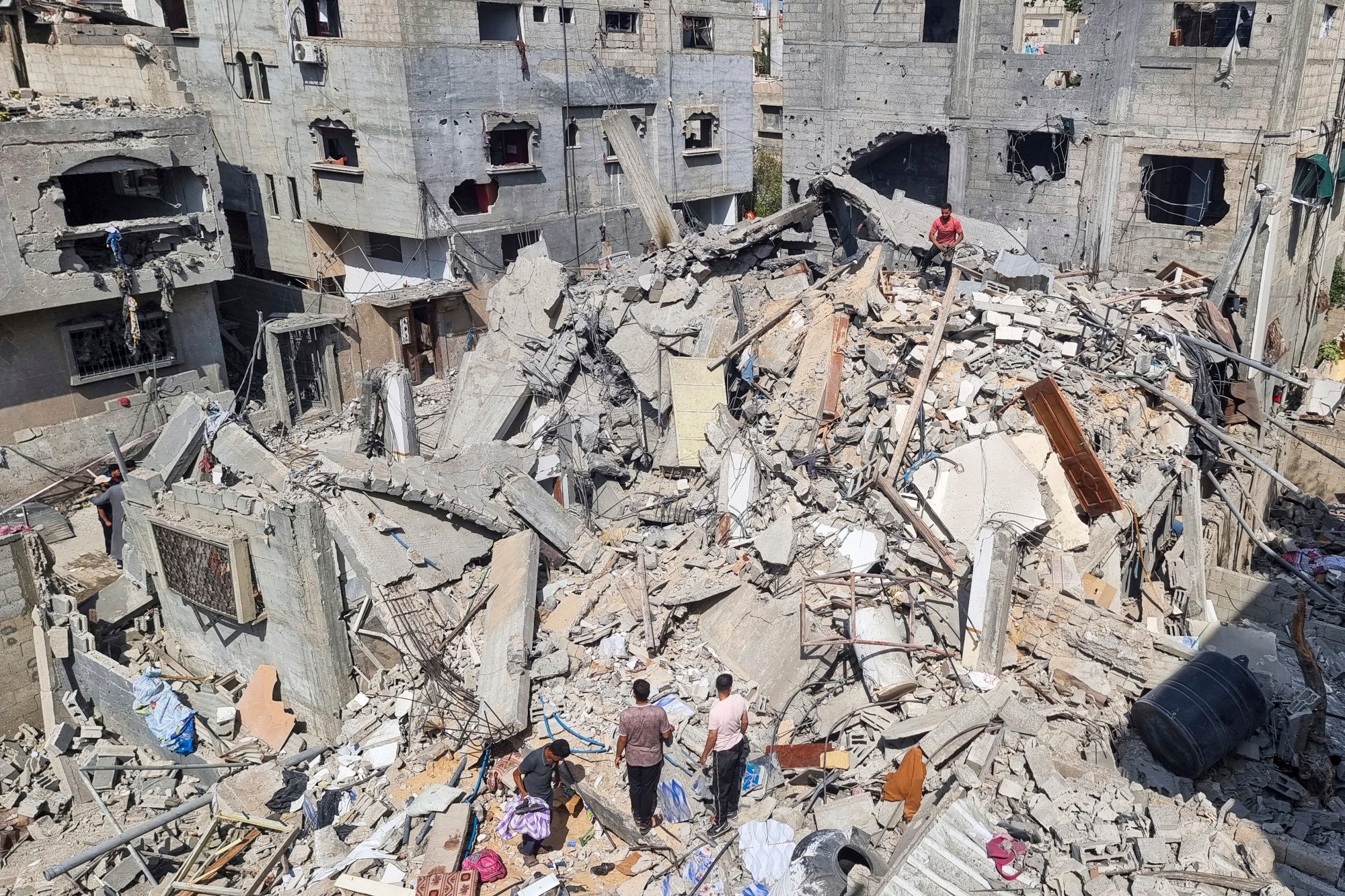 Destruction after an Israeli air strike in Rafah, Gaza Strip. Photo: AP