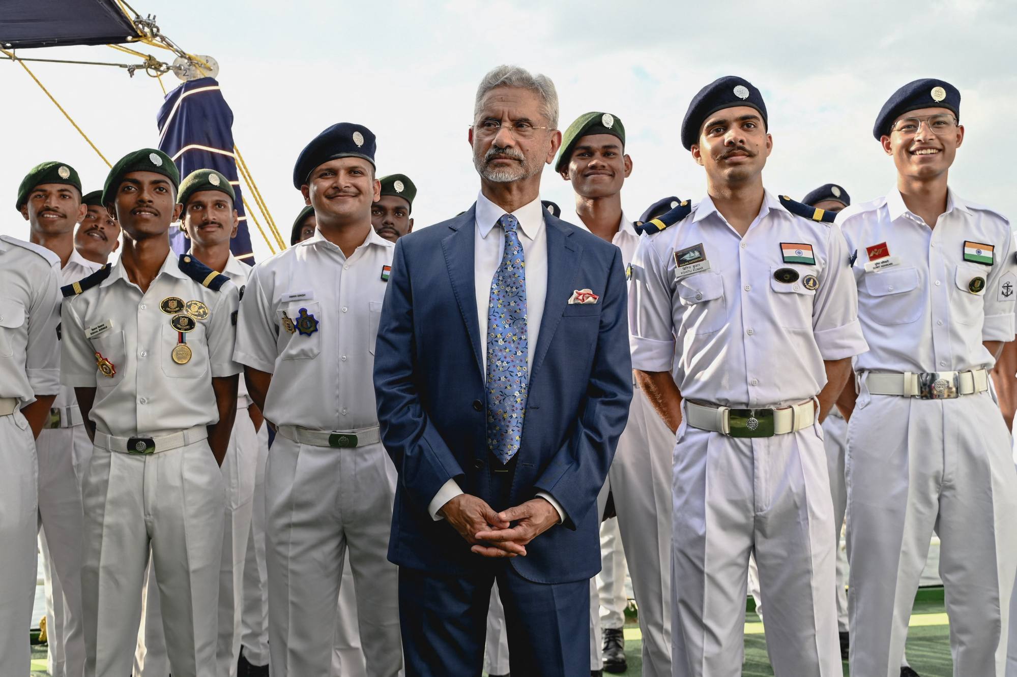 India’s External Affairs Minister S. Jaishankar visits the India coastguard ship Samudra Paheredar docked at a port in Manila on March 26. Photo: AFP