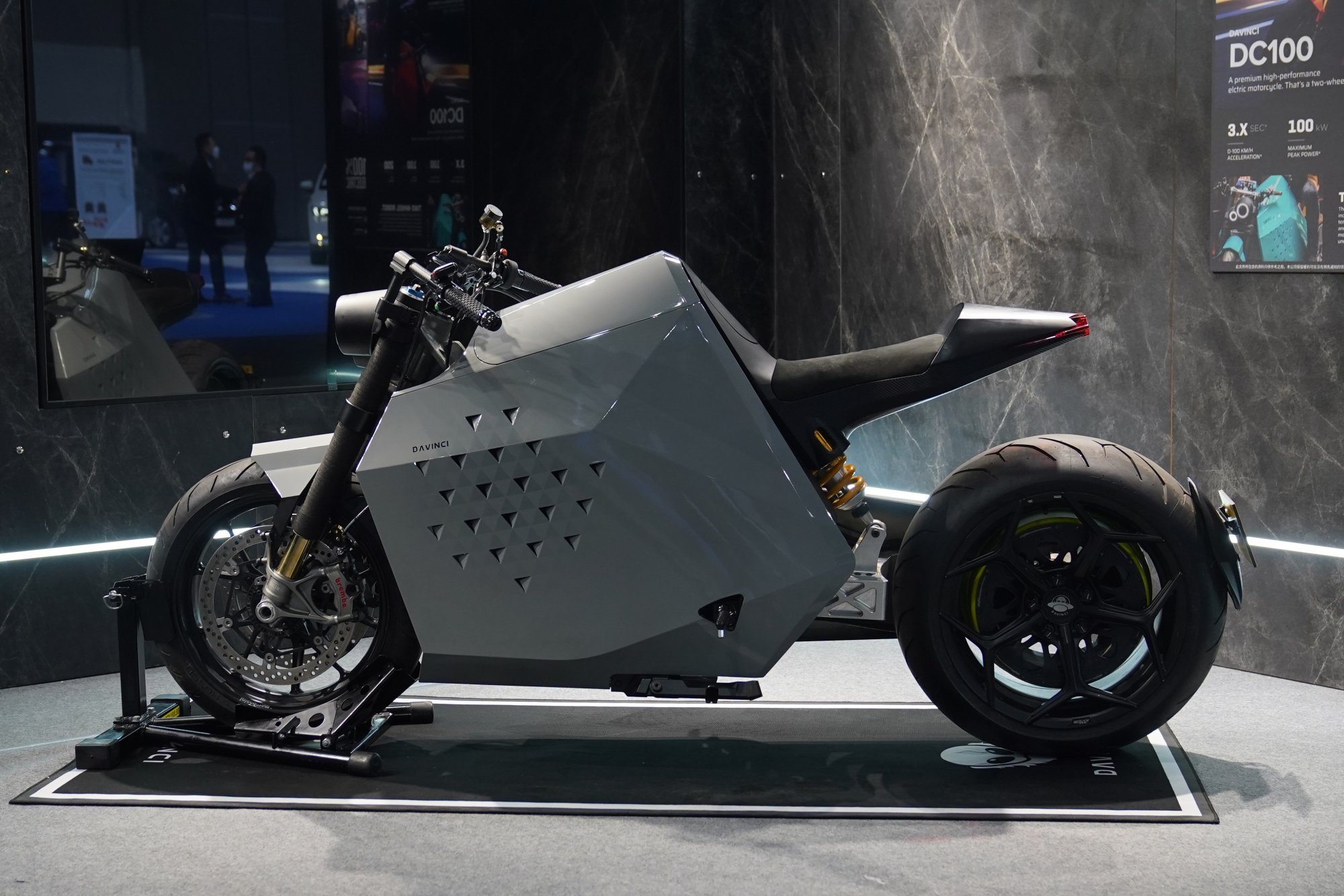 Davinci DC100, an electric motorcycle on display at the International MotorXpo Hong Kong in December 2021. Photo: Sam Tsang