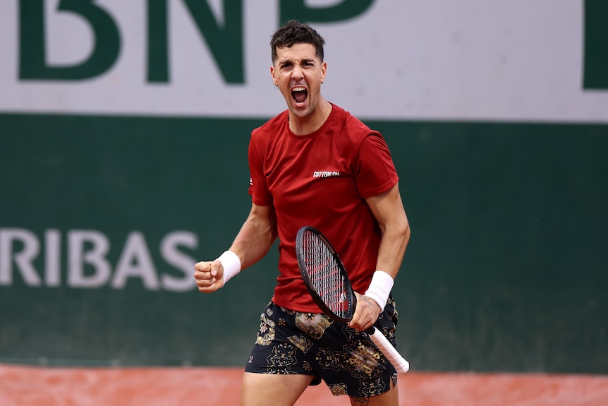 Thanasi Kokkinakis of Australia celebrates 