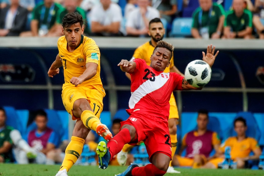 Daniel Arzani kicks a ball